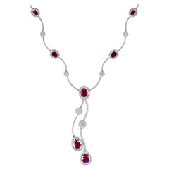 Collier en or blanc 18 carats avec rubis de Birmanie naturels certifiés AGIS et diamants
