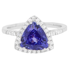 AGI Certified Trillion Cut 2.23 Carat Tanzanite Ring with Diamond Halo Platinum