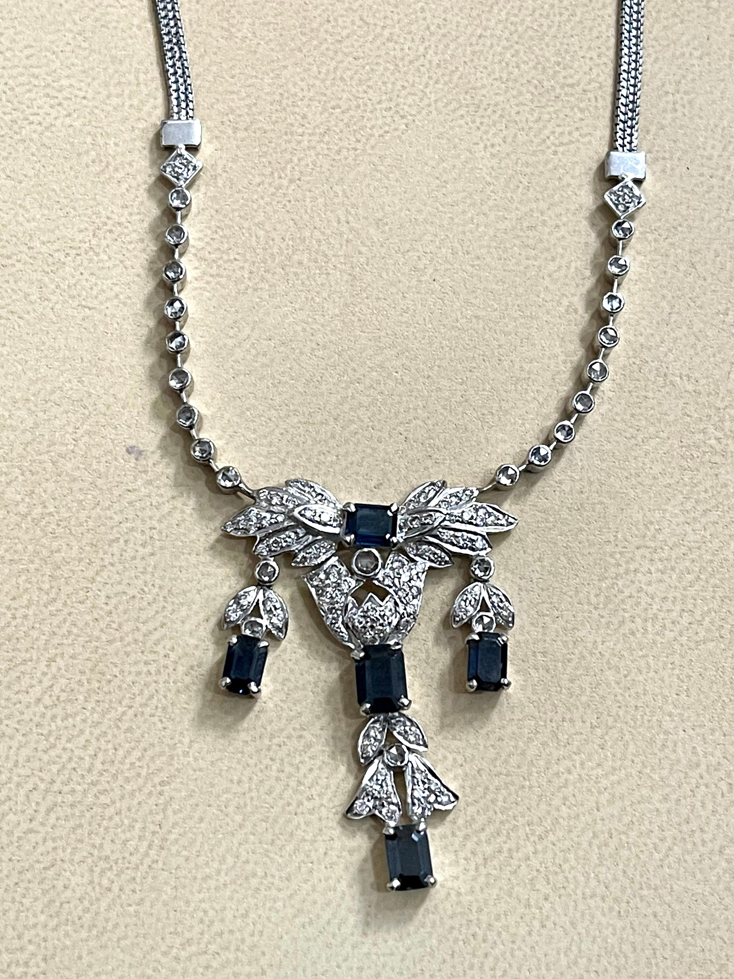 AGI Natural Blue Sapphire & Diamond Necklace 18 Karat White Gold, Suite, Estate For Sale 6