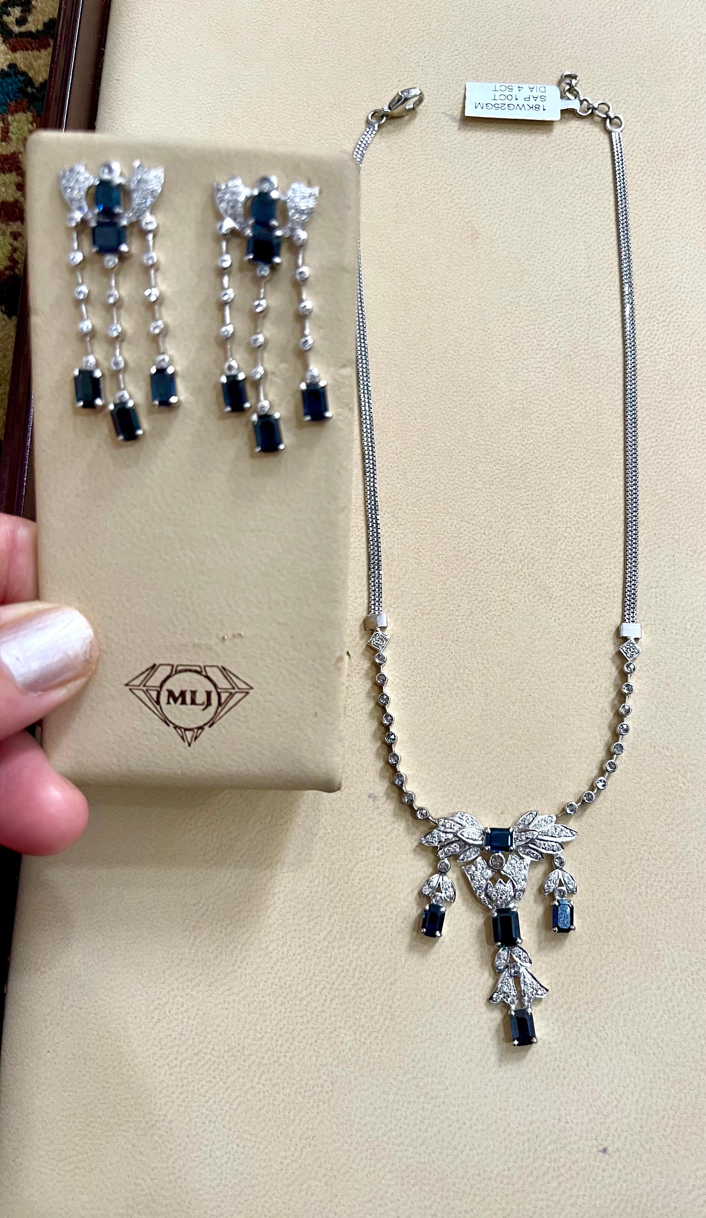 AGI Natural Blue Sapphire & Diamond Necklace 18 Karat White Gold, Suite, Estate For Sale 7