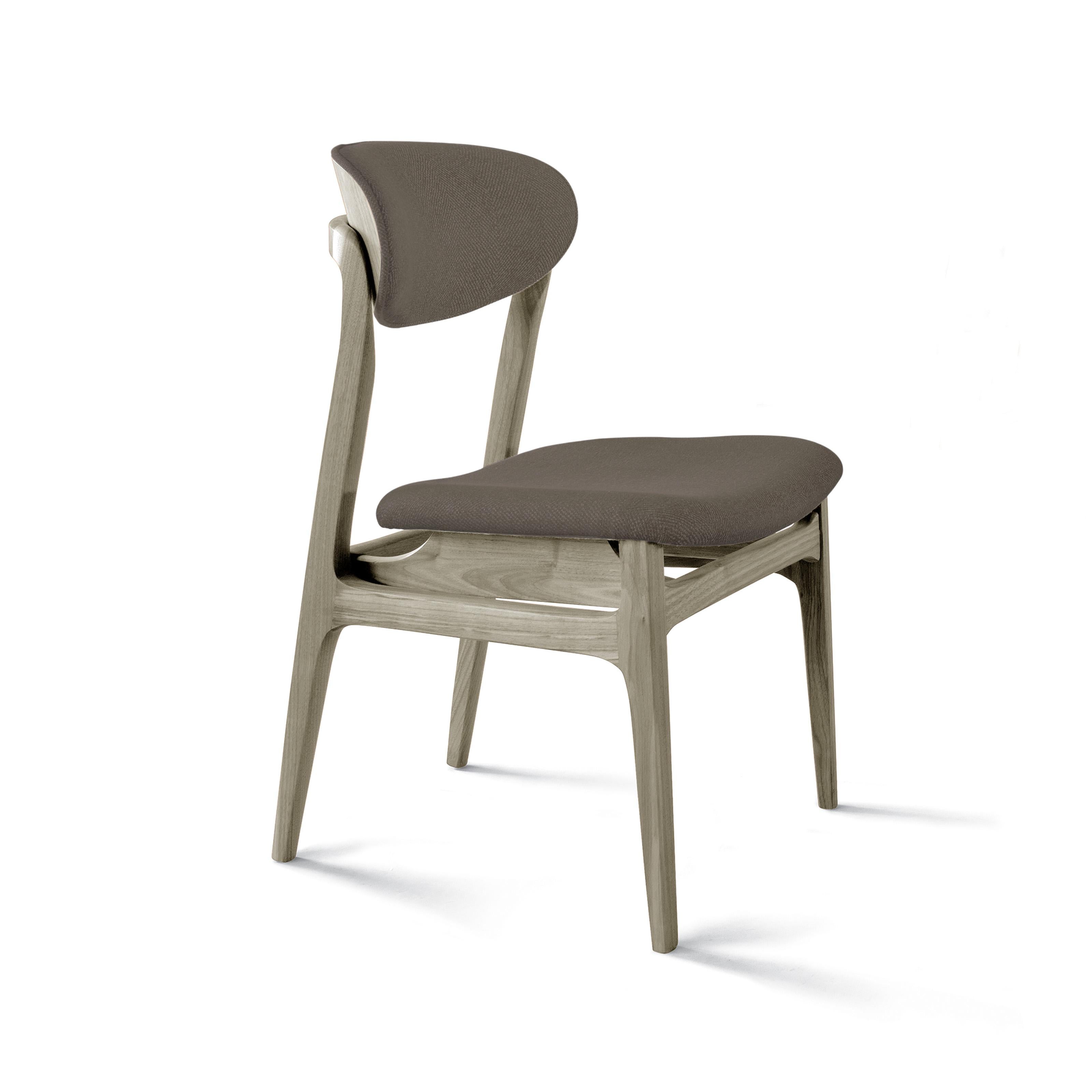 Italian Agio Solid Wood Chair, Walnut in Hand-Made Natural Grey Finish, Contemporary For Sale