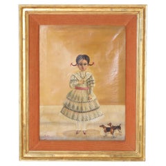 Peinture d'art populaire Agipito Labios représentant une fille avec des chiens