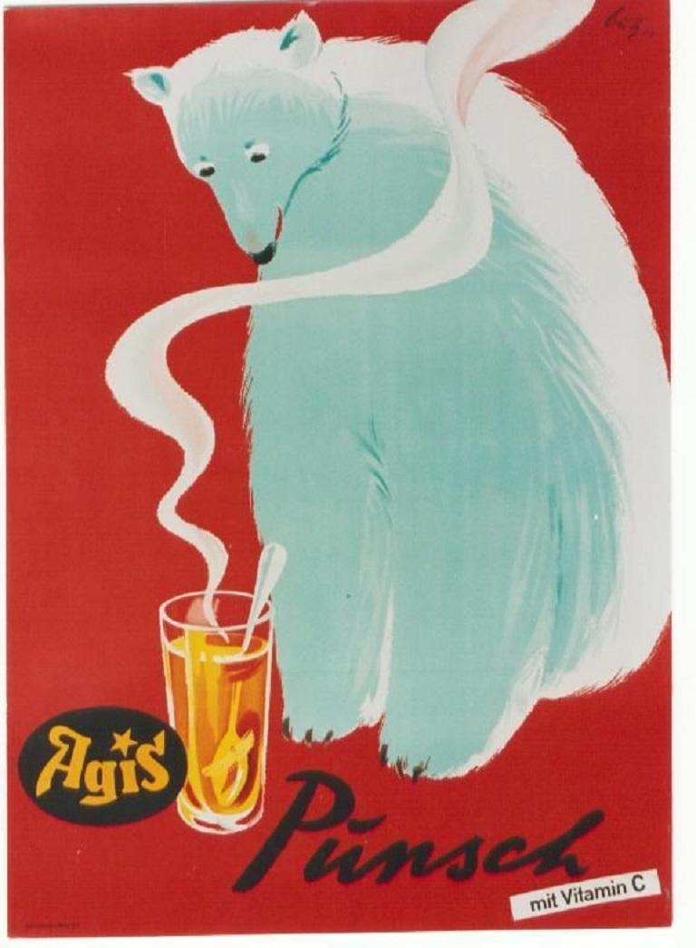 AGIS Polar Bear Original Vintage Poster In Good Condition For Sale In Melbourne, Victoria