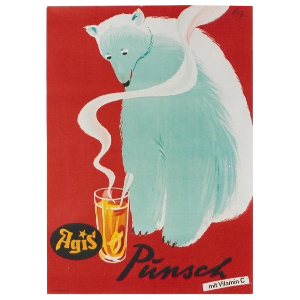 Affiche vintage d'origine de l'ours polaire AGIS