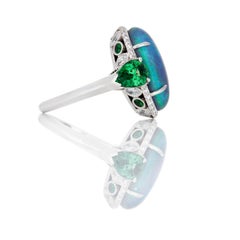 AGL 10,99 Karat Schwarzer Opalring mit 4,36 Karat Tsavorit und Diamant in Platin