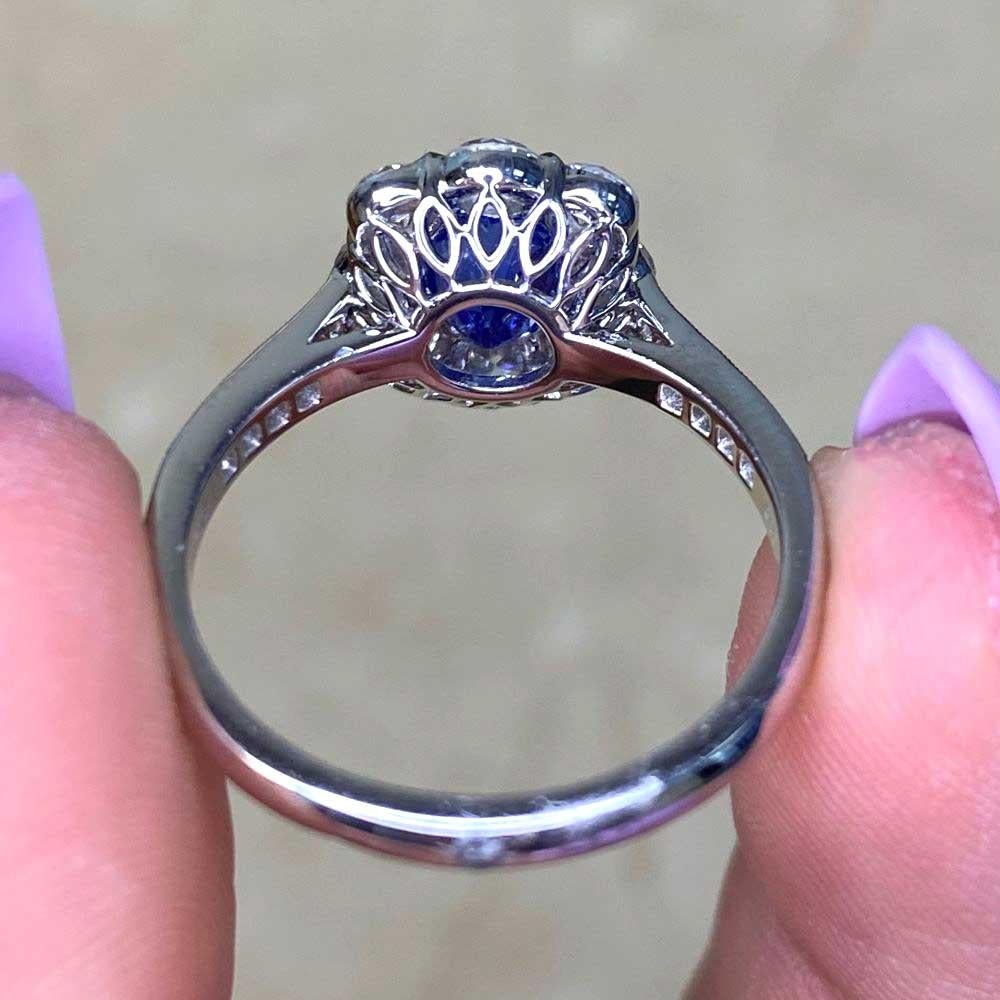 AGL 1.45ct Cushion Cut Kashmir Sapphire Engagement Ring, Diamond Halo, Platinum For Sale 6