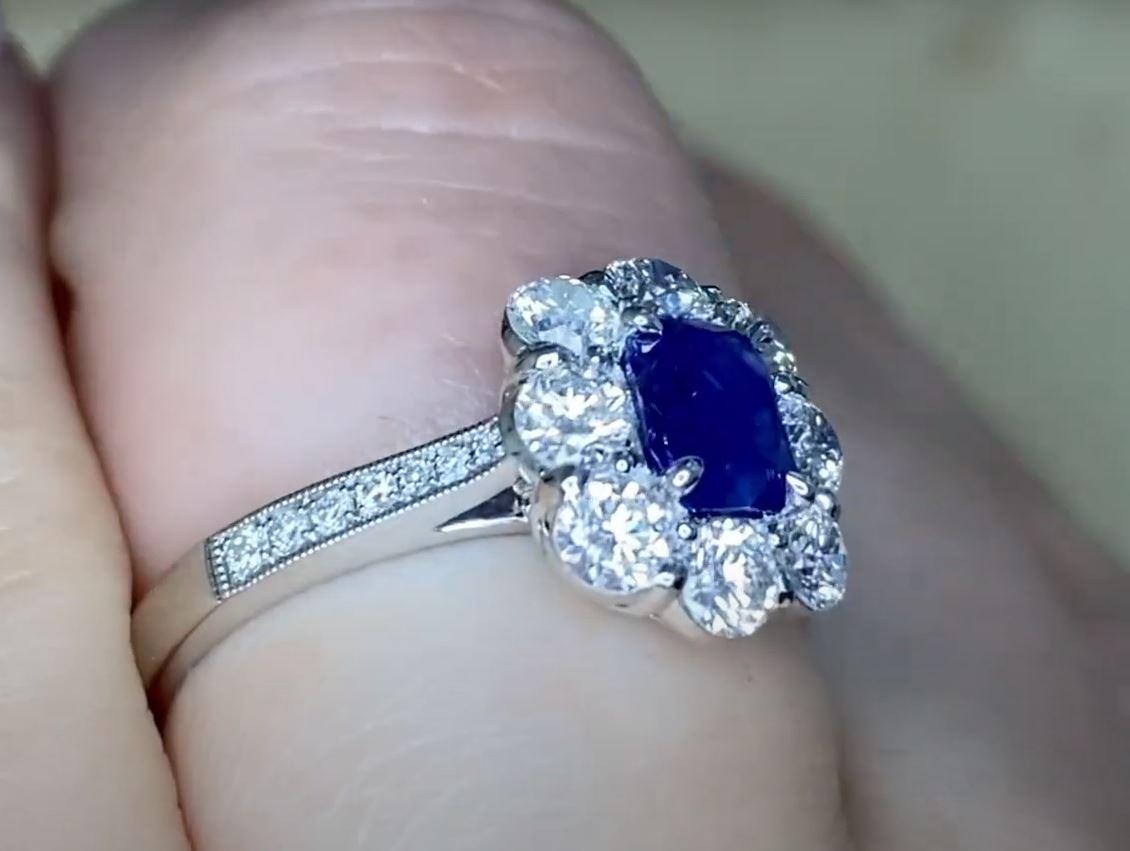 AGL 1.45ct Cushion Cut Kashmir Sapphire Engagement Ring, Diamond Halo, Platinum For Sale 1