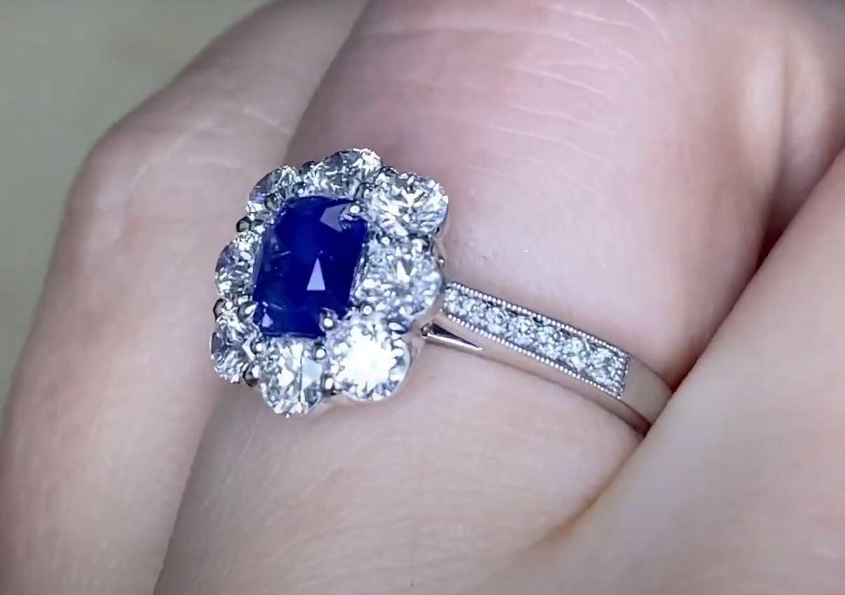 AGL 1.45ct Cushion Cut Kashmir Sapphire Engagement Ring, Diamond Halo, Platinum For Sale 2