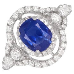 Intense Blue Sapphire Ring AGL 1.81ct Kashmir Sapphire Ring, 18k White Gold