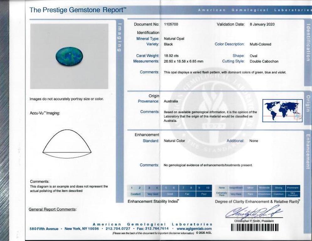 AGL 18.92 Carat Black Opal with 25.94 Carat Tsavorite and Diamonds in ...