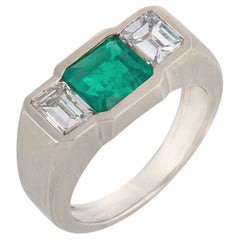 AGL 2.00 carat Colombian emerald diamond 14k white gold three stone ring