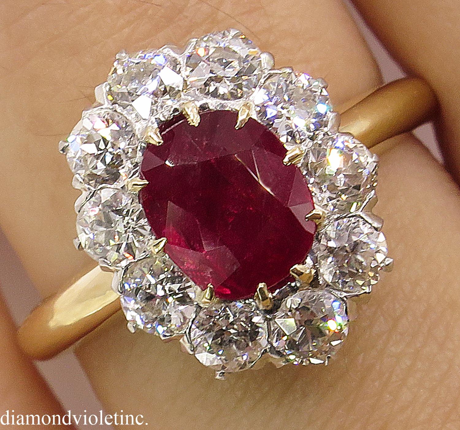 AGL 2.31 Carat Dark Red Burma Ruby Diamond Engagement Ring in Yellow Gold 2