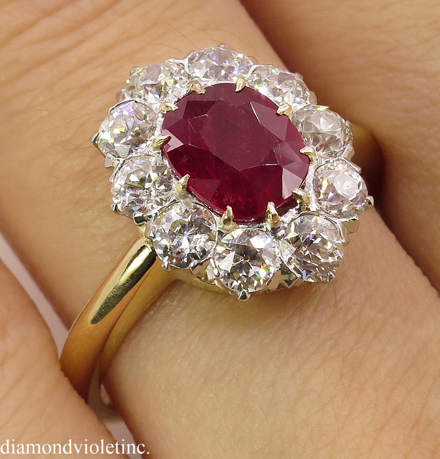 AGL 2.31 Carat Dark Red Burma Ruby Diamond Engagement Ring in Yellow Gold 3