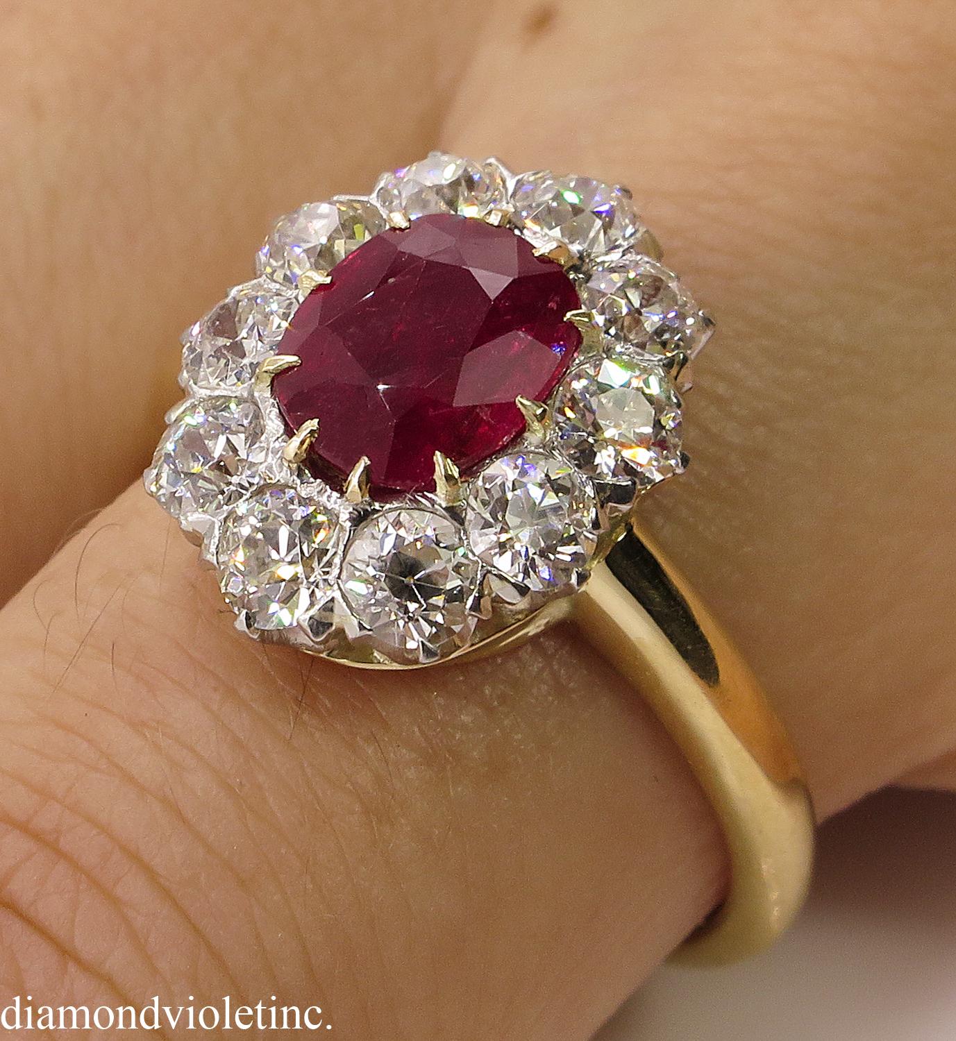 AGL 2.31 Carat Dark Red Burma Ruby Diamond Engagement Ring in Yellow Gold 4