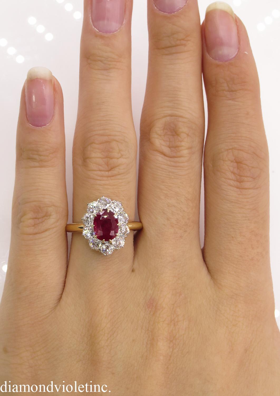 AGL 2.31 Carat Dark Red Burma Ruby Diamond Engagement Ring in Yellow Gold 6