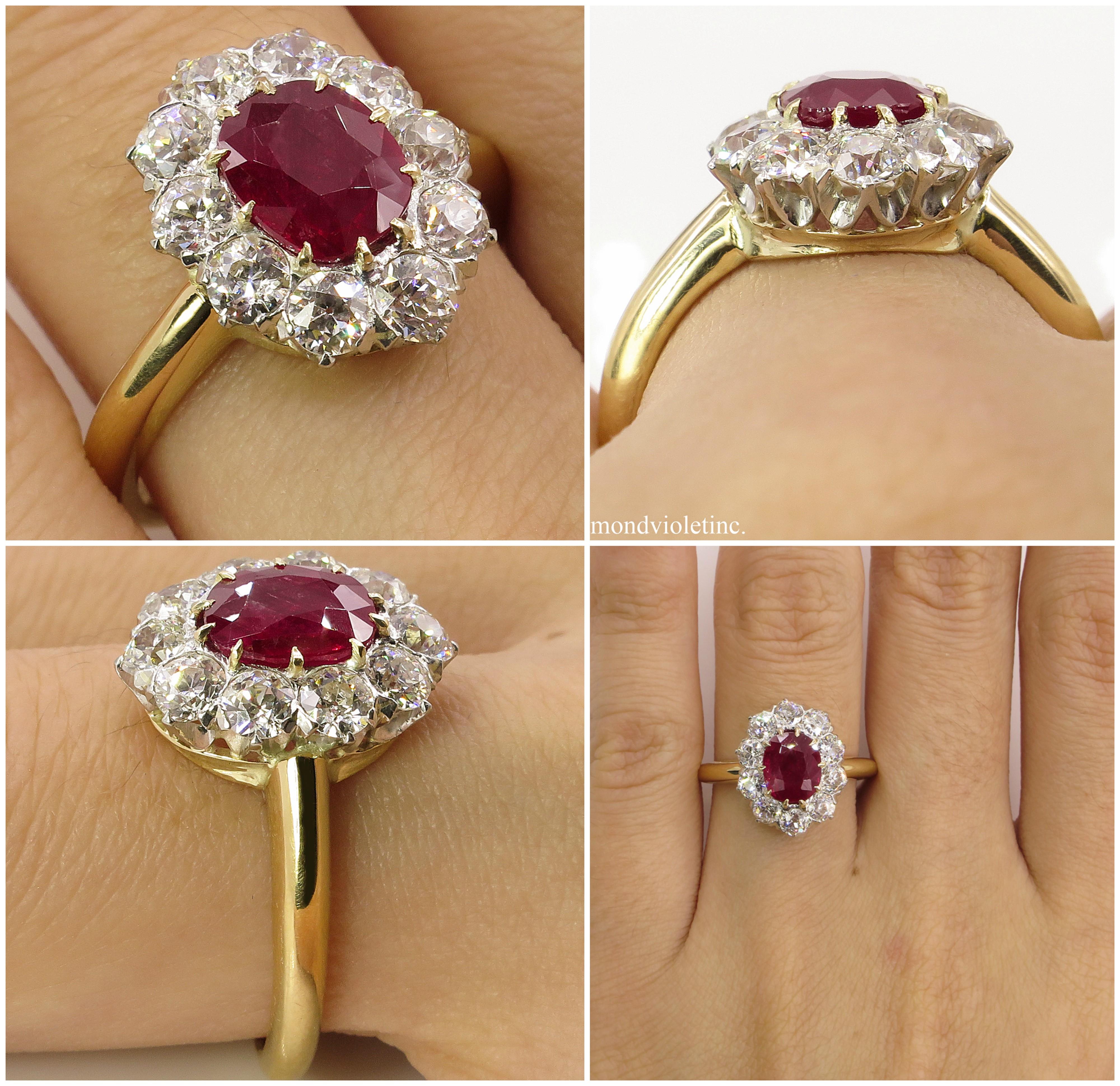 AGL 2.31 Carat Dark Red Burma Ruby Diamond Engagement Ring in Yellow Gold 7