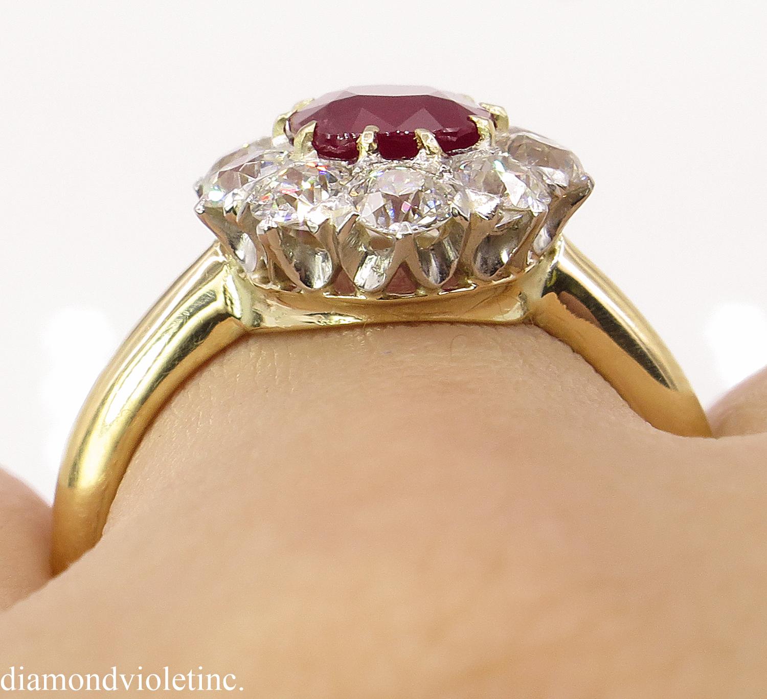 AGL 2.31 Carat Dark Red Burma Ruby Diamond Engagement Ring in Yellow Gold 8