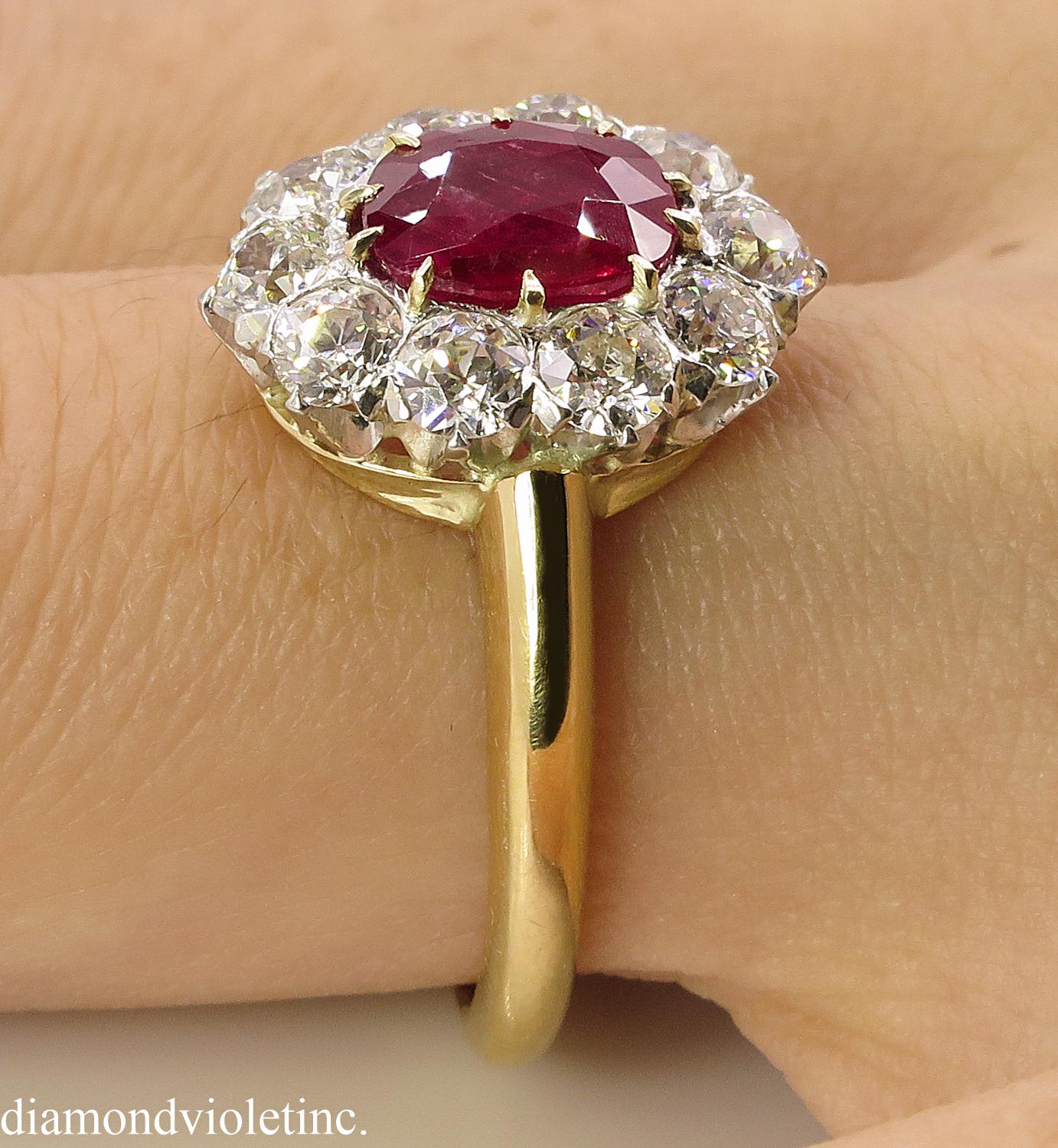 AGL 2.31 Carat Dark Red Burma Ruby Diamond Engagement Ring in Yellow Gold 9