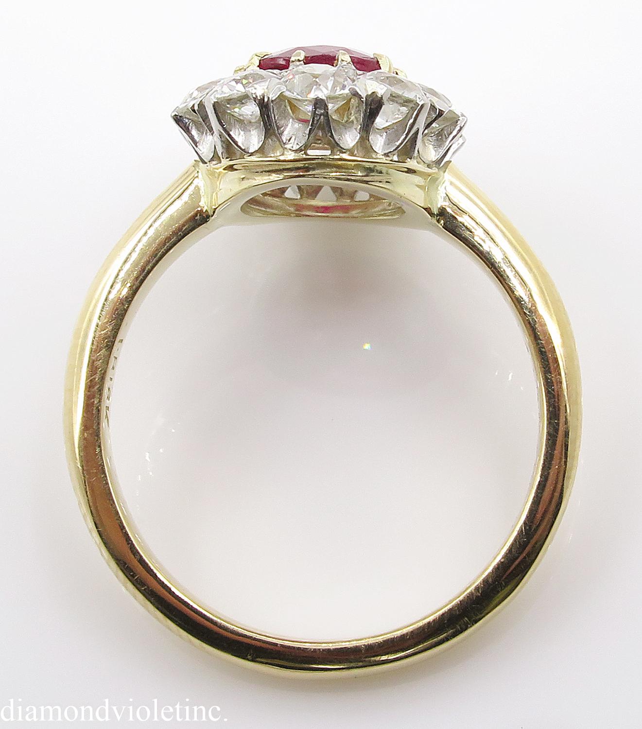 Victorian AGL 2.31 Carat Dark Red Burma Ruby Diamond Engagement Ring in Yellow Gold