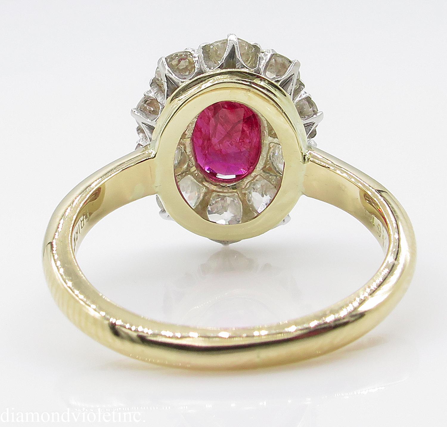 Oval Cut AGL 2.31 Carat Dark Red Burma Ruby Diamond Engagement Ring in Yellow Gold