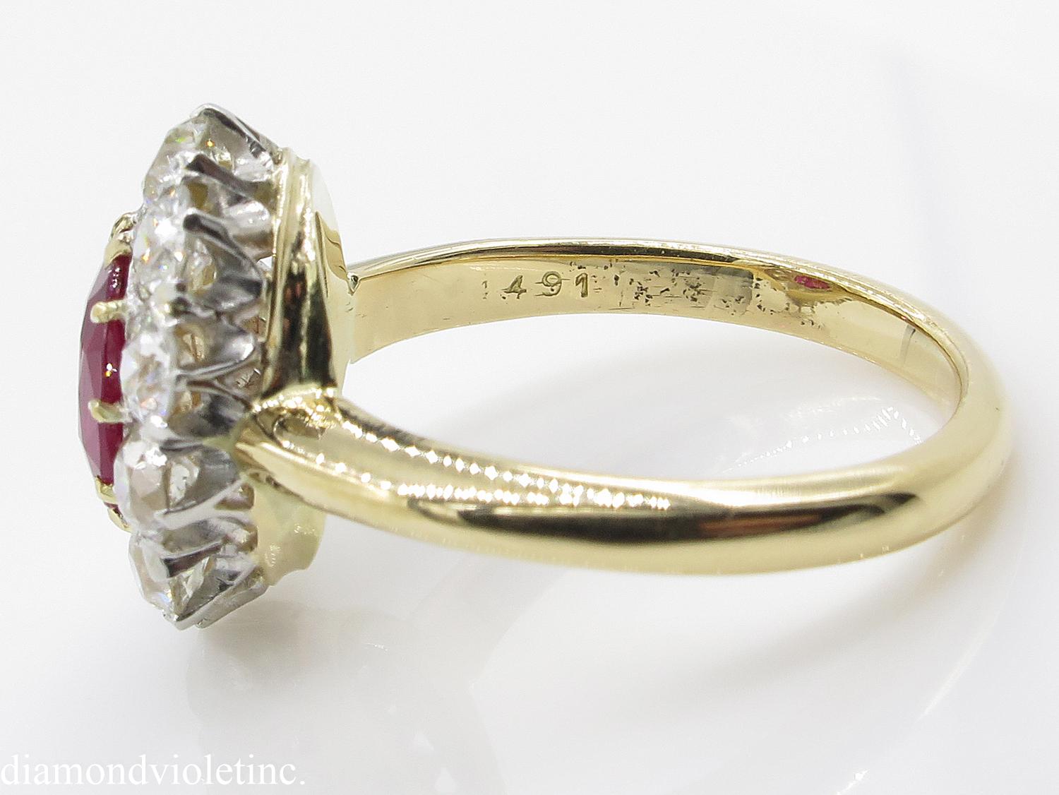 Women's AGL 2.31 Carat Dark Red Burma Ruby Diamond Engagement Ring in Yellow Gold