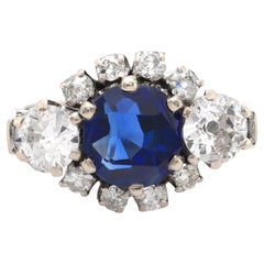 AGL 2.88 carat no heat sapphire diamond 14k white gold ring