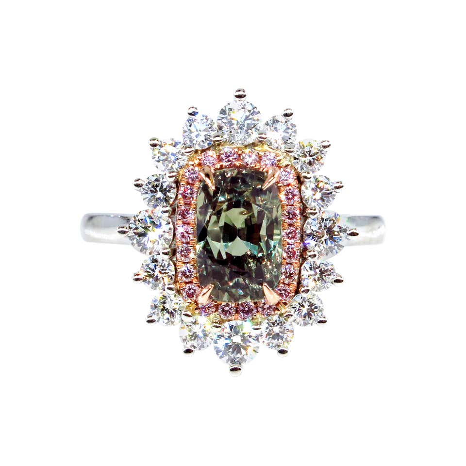 AGL 3.01 Carat Natural Alexandrite Fancy Pink Diamond Cluster Platinum ...