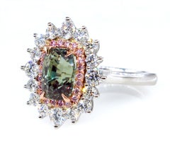 AGL 3.01 Carat Natural Alexandrite Fancy Pink Diamond Cluster Platinum Ring