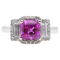 AGL 3.03 Carat No Heat Pink Sapphire Diamond 3-Stone White Gold Ring