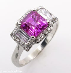 AGL 3.03 Carat No Heat Pink Sapphire Diamond 3-Stone White Gold Ring