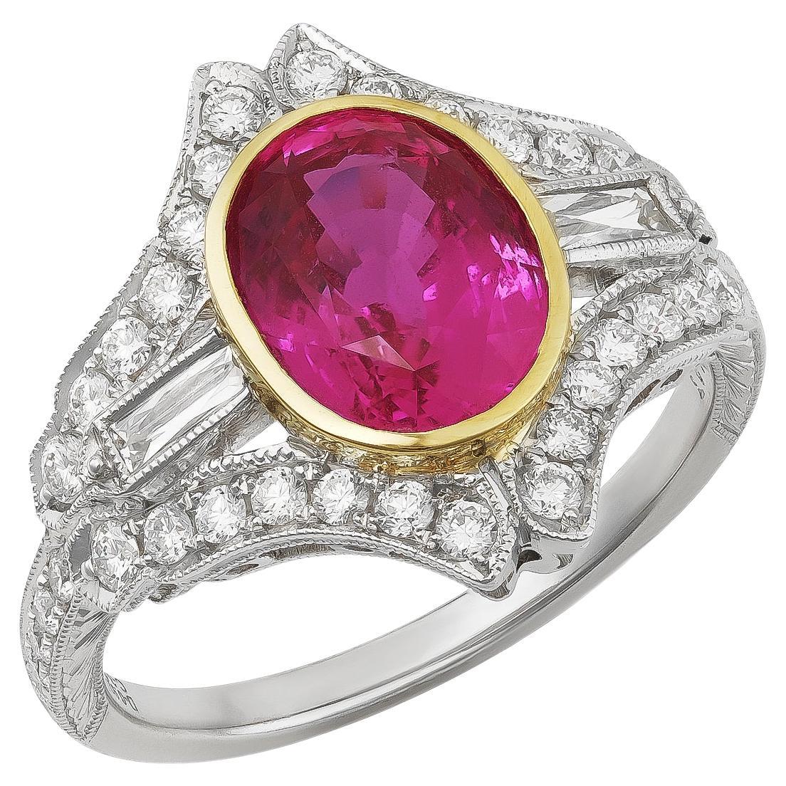 AGL 3.63 cts Natural Pink Sapphire 
0.92 cts Diamonds Platinum Ring For Sale