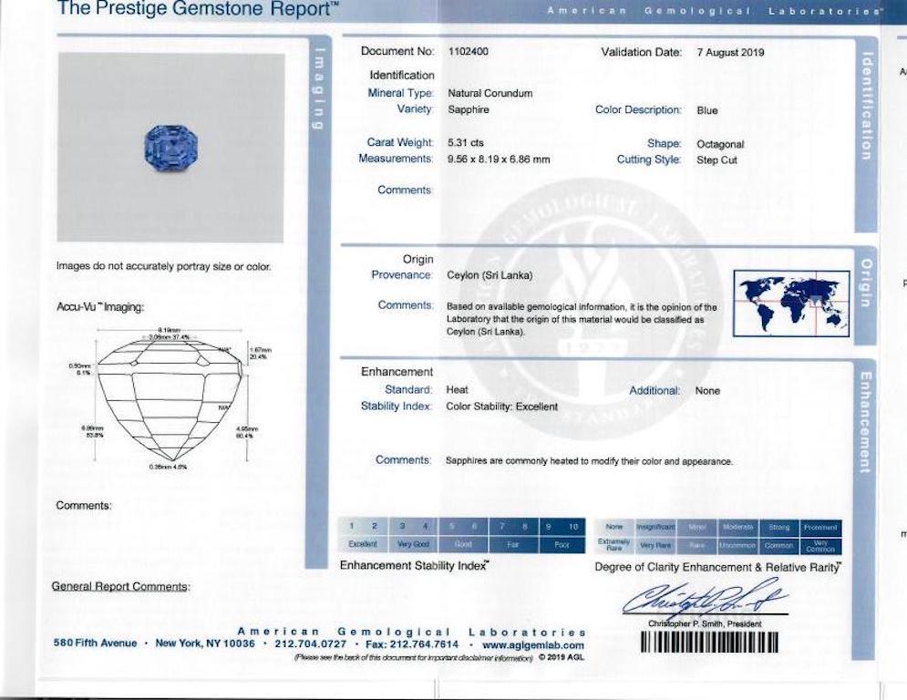 AGL Bague saphir octogonal et diamant de 4,07 carats en or jaune 18 carats Unisexe en vente