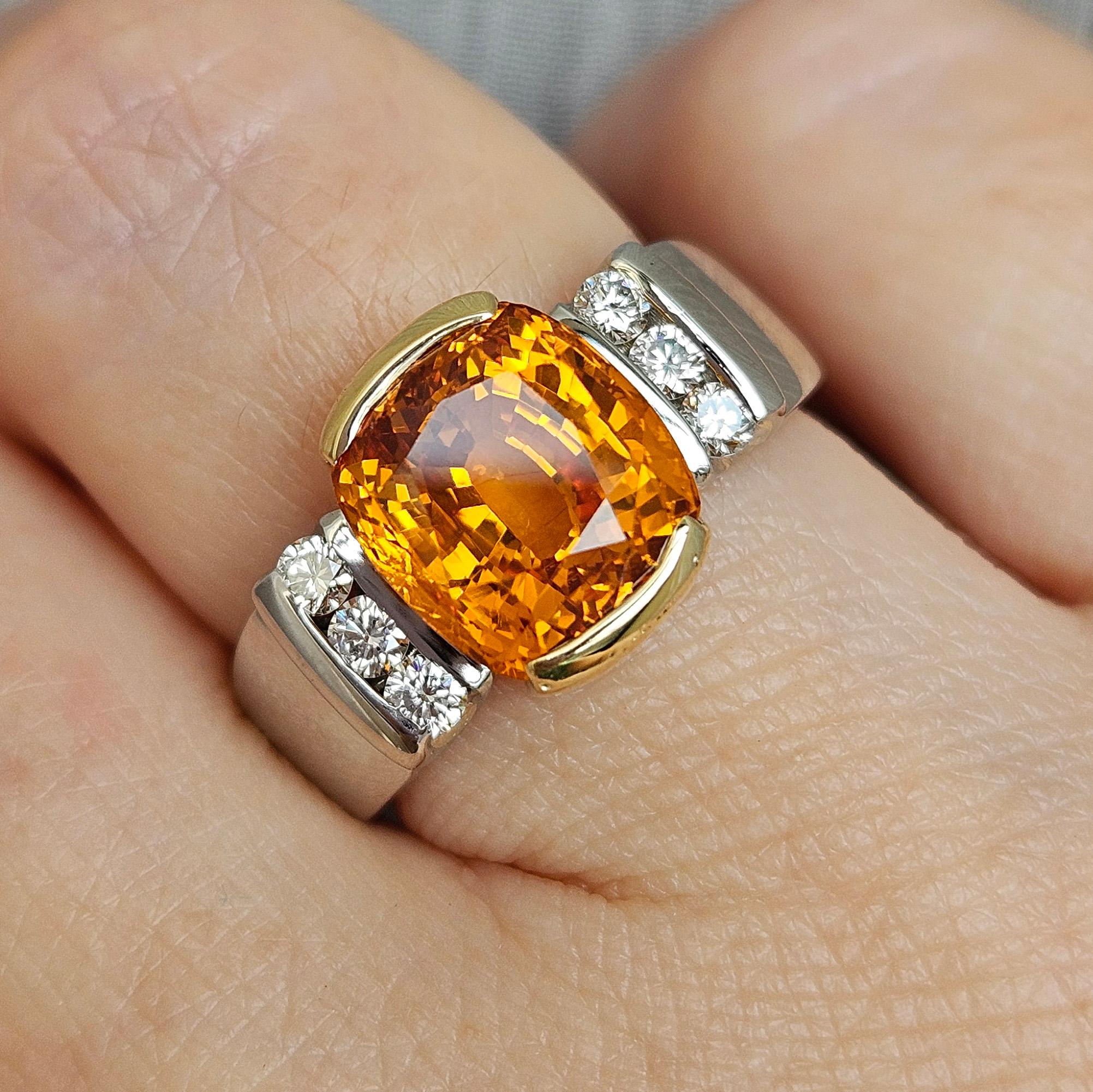 AGL 5.26ctw Natural Ceylon Orange Cushion Sapphire Diamond Platinum 18K Ring For Sale 7