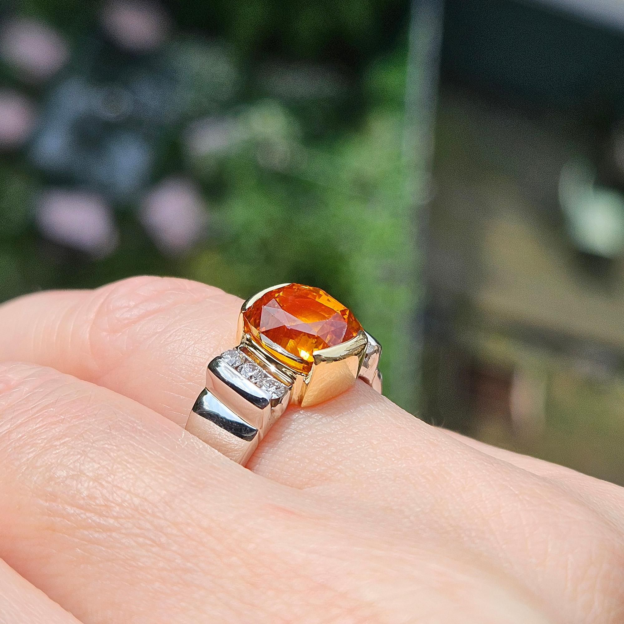 AGL 5.26ctw Natural Ceylon Orange Cushion Sapphire Diamond Platinum 18K Ring For Sale 9