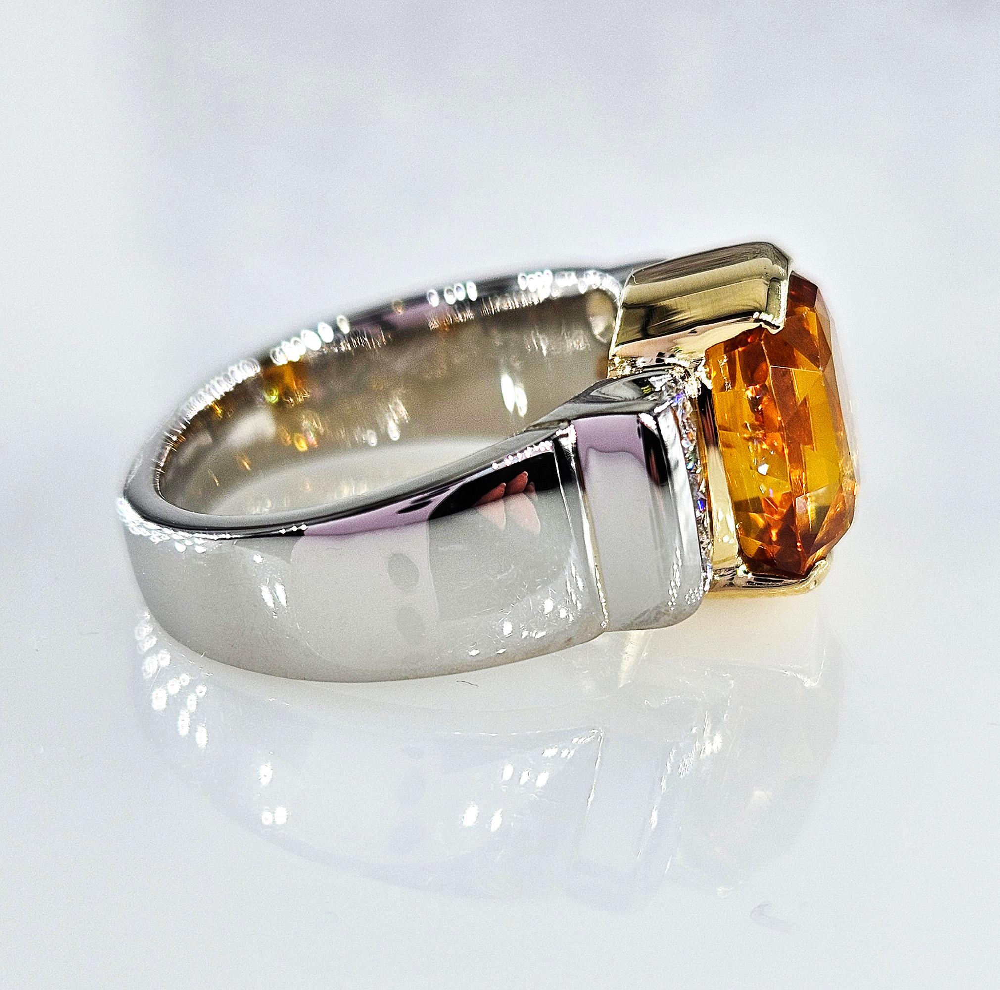 Women's AGL 5.26ctw Natural Ceylon Orange Cushion Sapphire Diamond Platinum 18K Ring For Sale