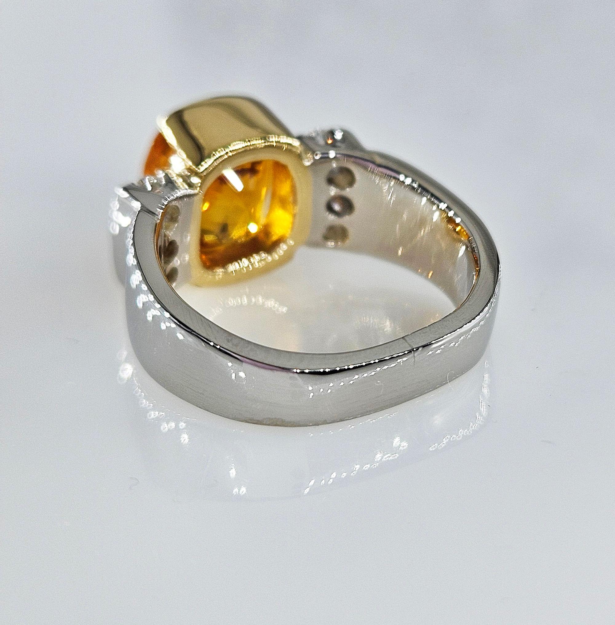 AGL 5.26ctw Natural Ceylon Orange Cushion Sapphire Diamond Platinum 18K Ring For Sale 1