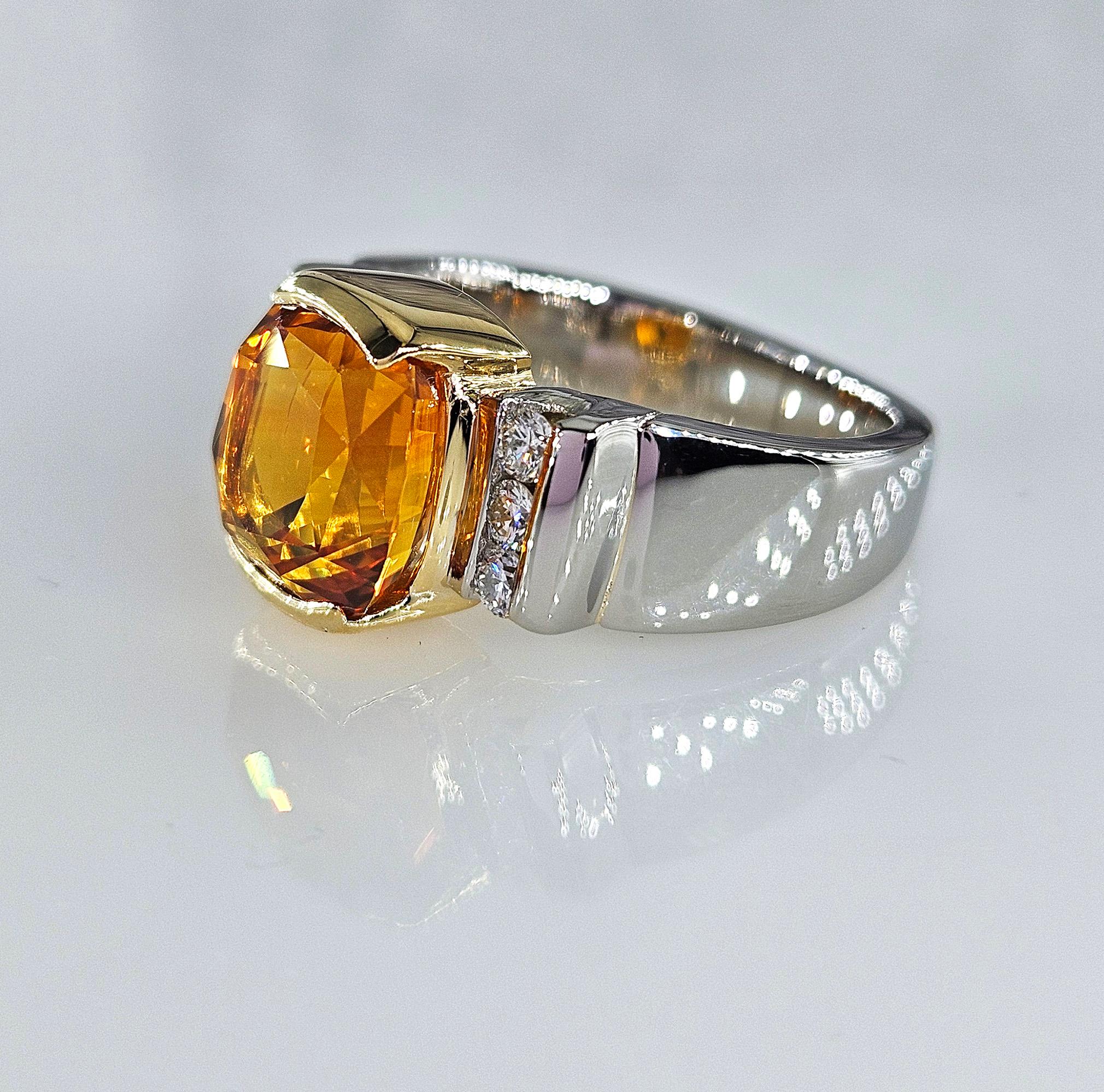 AGL 5.26ctw Natural Ceylon Orange Cushion Sapphire Diamond Platinum 18K Ring For Sale 2