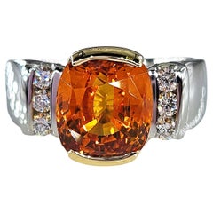 AGL 5.26ctw Natural Ceylon Orange Cushion Sapphire Diamond Platinum 18K Ring