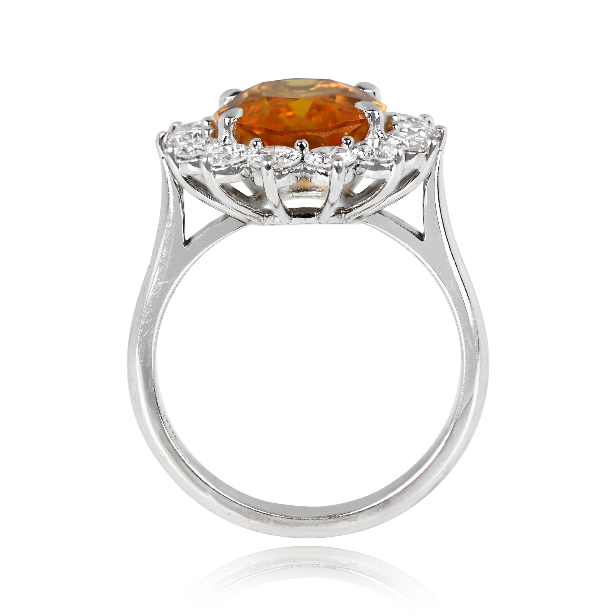 AGL 5.46ct Oval Cut Yellow Sapphire Cocktail Ring, Diamond Halo, 18k White Gold In Excellent Condition For Sale In New York, NY
