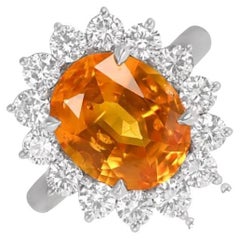 Oval Cut Yellow Sapphire Ring (AGL Approx 5.40-Carats), Halo, 18k White Gold