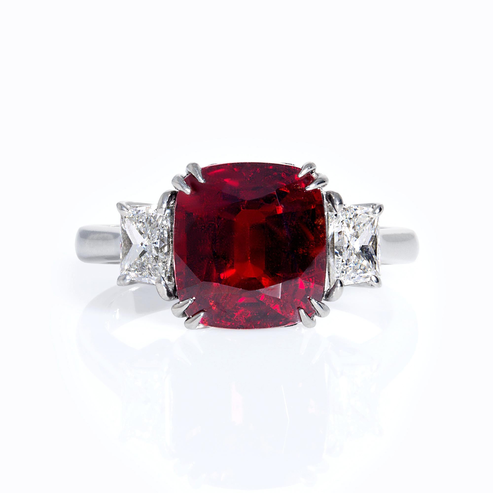 Natural BURMA 5.50ct No-Heat Vivid Red SPINEL and Diamond Vintage Platinum 3 Stone Ring, AGL.

Red SPINEL, the gem of the many royals - a Very Sparkly Alternative for the Modern Engagement ring. If you are one of the many people interested in