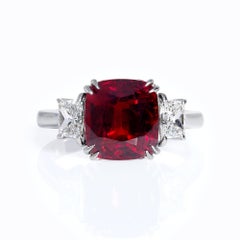 AGL 5.50ct Natural Burma No-Heat Vivid Red Spinel and Diamond Platinum 3-Stone V