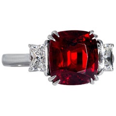 AGL 5.50ct Natural Burma No-Heat Vivid Red Spinel and Diamond Platinum 3-Stone V