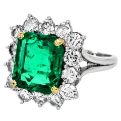 AGL 5.77 Ct Colombian Emerald 2.25cts Diamond Platinum 18K Ring