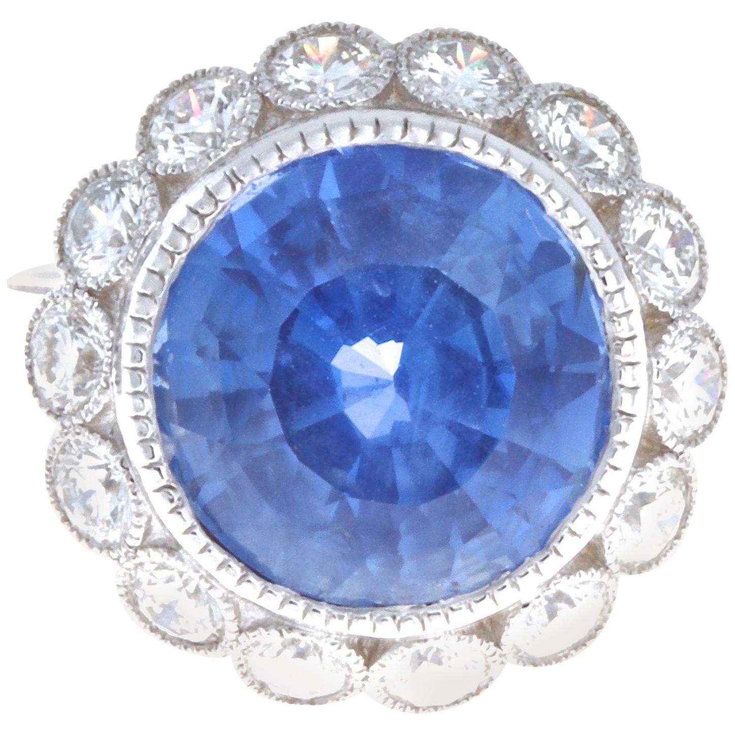 AGL 7.50 Carat Burma No Heat Sapphire Diamond Gold Cluster Ring