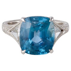 AGL 7.68 Carats Burma No Heat Sapphire Diamond Platinum Ring