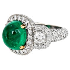 AGL 7.91cts Colombian Emerald 5.20cts Diamond Platinum Ring