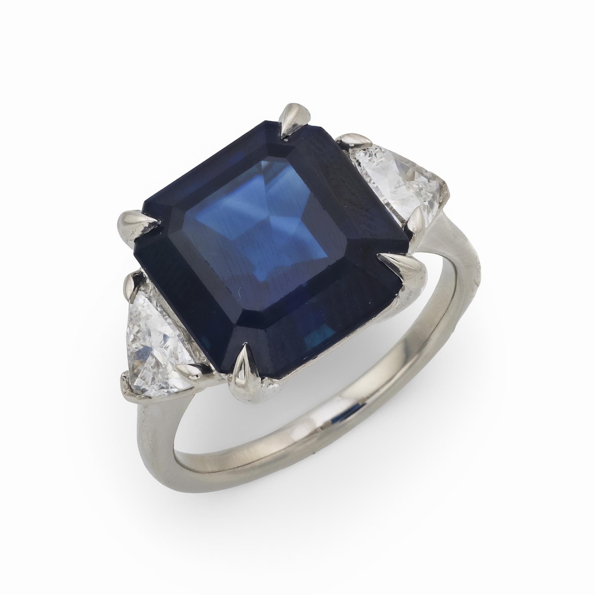 AGL 9.36 carat no heat sapphire diamond platinum three stone ring