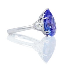 AGL 9.48 Carats Pear Shaped Tanzanite and Diamond Ring in Platinum