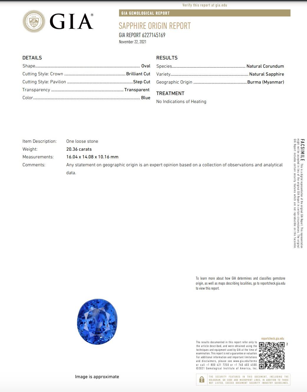 AGL and GIA Certified 20.36 Carat Sapphire and Diamond Ring In Excellent Condition For Sale In Chicago, IL
